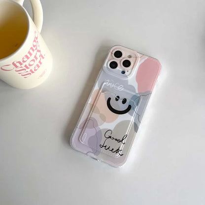 Cartoon Card Slot Anti Knock Back Cover for iPhone 15 14 13 Plus 12 11 Pro Max Soft Case for iPhone 7 8 Plus Se 2020 X XR XS Max