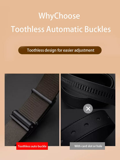 Men Leather Belt Black Metal Toothless Automatic Buckle Business Casual PU Leather Men's Fashion High Quality Belt