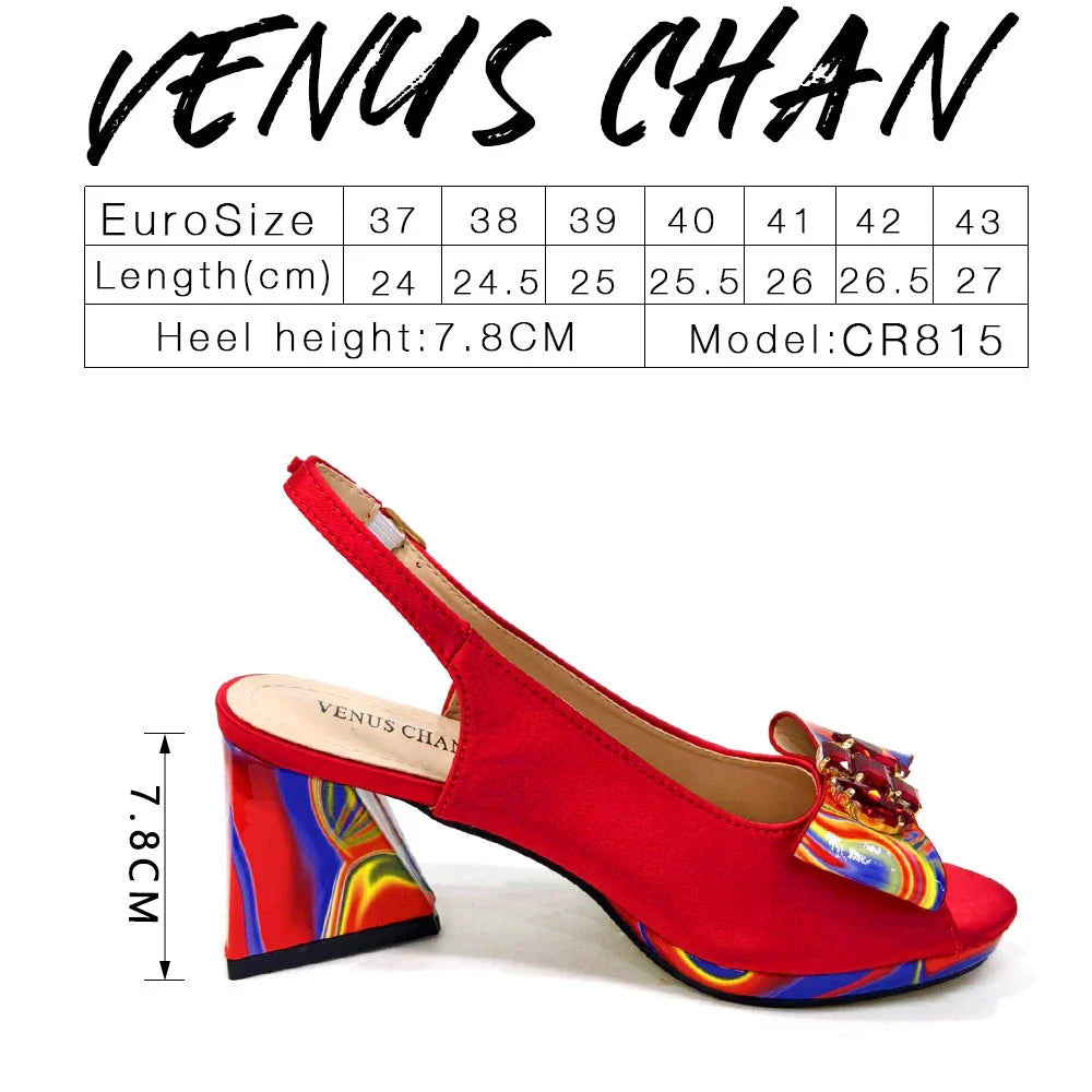Fashion Purple Color Painted Rhinestones Elegant Peep Toe Sandals Shoes and Bag Set Italian Heels for Womens