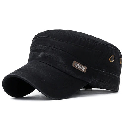 Vintage Washed Cotton Military Caps Flat Top Baseball Cap Adjustable Fitted Thicker Cap Sun Protection Men Women Cadet Army Cap