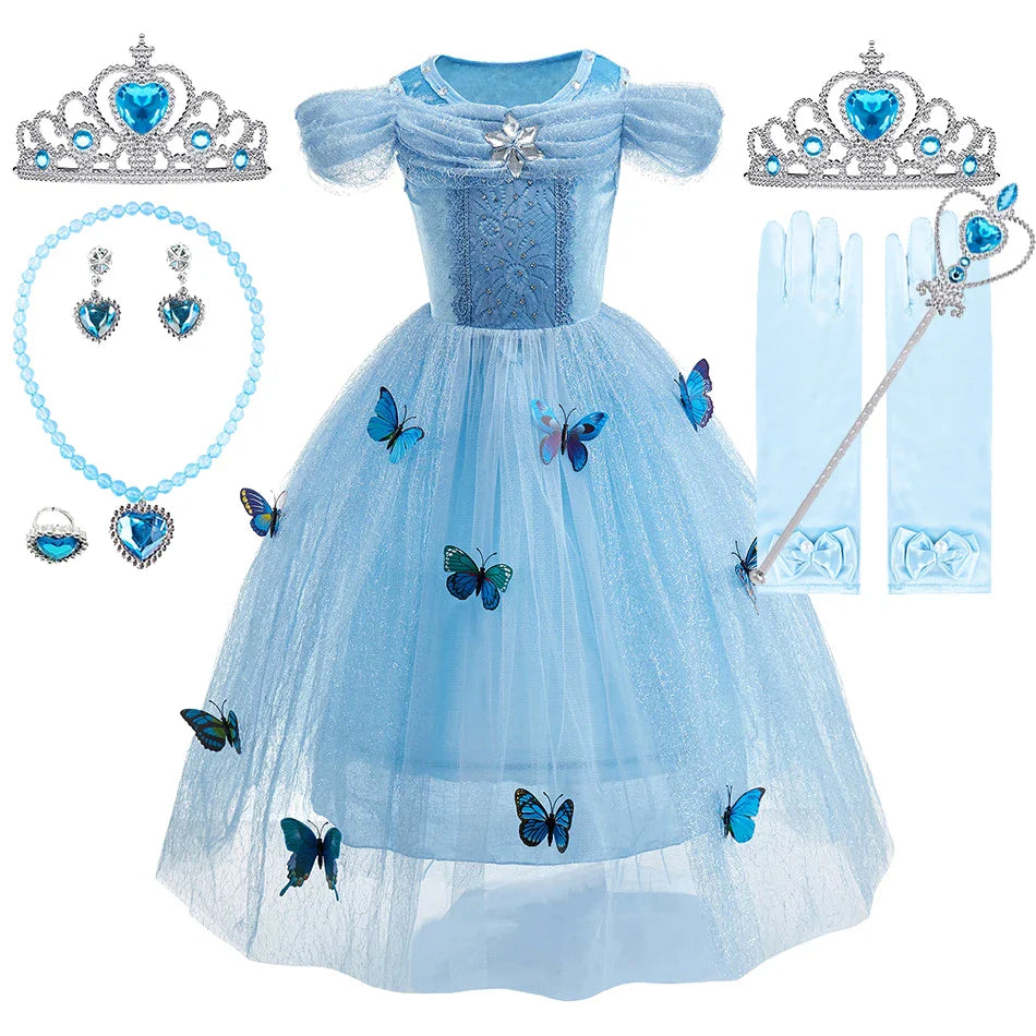 Vestido de Cinderela para Meninas, Roupa de Verão Infantil, Natal, Fantasia, Aniversário Infantil, Cosplay com Babados, Fantasia de Princesa para Performance