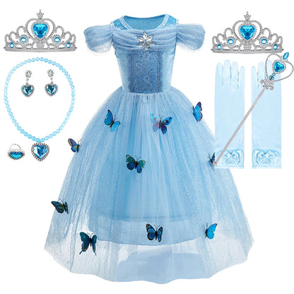 Vestido de Cinderela para Meninas, Roupa de Verão Infantil, Natal, Fantasia, Aniversário Infantil, Cosplay com Babados, Fantasia de Princesa para Performance
