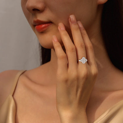 1.2CT Sterling Silver 925 Moissanite Ring Clover Lucky Jewelry Engagement Rings for Women Girls Luxury Gift