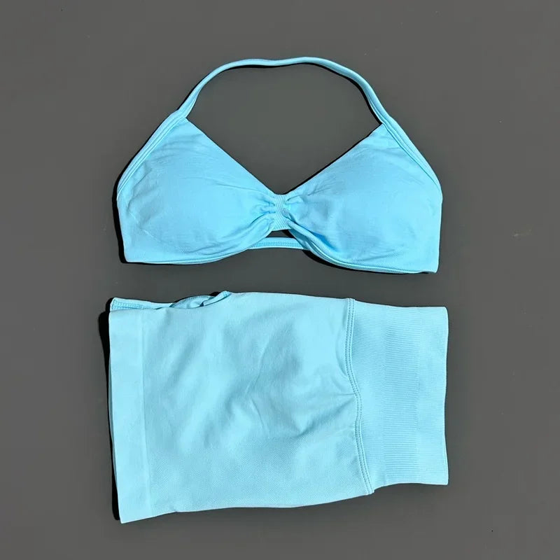2PCS HISTELLO Sports Seamless Yoga Set Push Up Women Bra Scrunch Butt Lift Leggings Ultra Soft Comfort Yoga Workout Wear