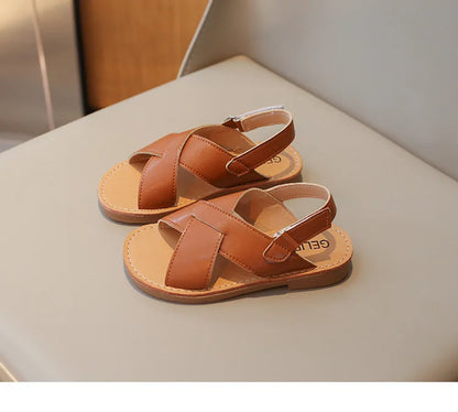 Size 21-35 Boys Girls Sandals 2026 Summer Children Beach Shoes Kids Fashion Cross-tied Anti-sliperry Soft Simple New Hot I10089