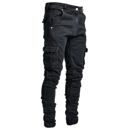 Calça Jeans Masculina Skinny Rasgada Estilo Streetwear Com Bolsos Laterais Calça Cargo Jeans Slim Fit Calça Macia Elástica Jogger