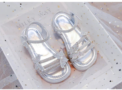 Kids Strappy Sandals for Girls 2025 New Summer Toddler Beach Shoes with Sparkly Sequins Soft Sole  Princess Girls Party Flats