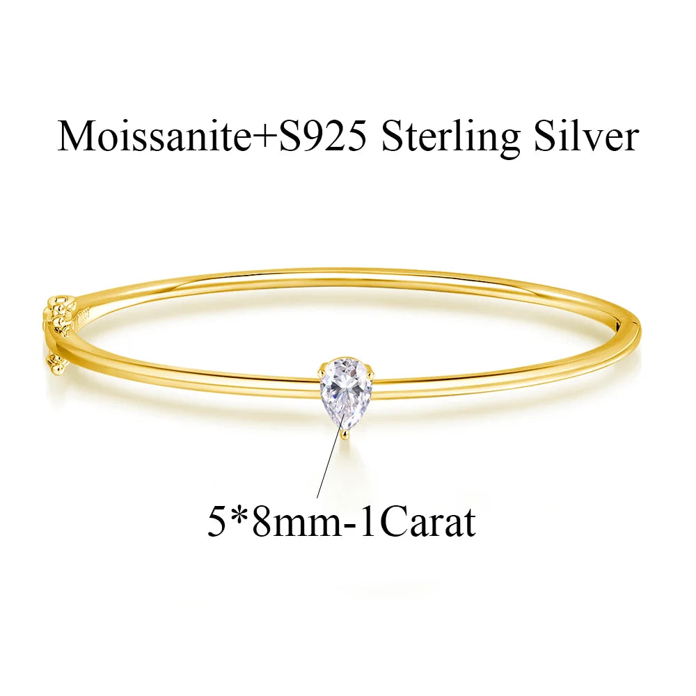 Certified 1CT Pear Cut Moissanite Bangles S925 Silver Solitaire Lab Diamond Bracelet for Women Fine Party Wedding Jewelry