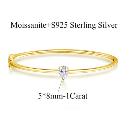 Certified 1CT Pear Cut Moissanite Bangles S925 Silver Solitaire Lab Diamond Bracelet for Women Fine Party Wedding Jewelry