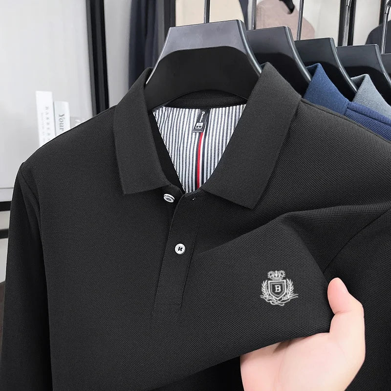 Spring and Autumn new men's long sleeved business casual fashionable comfortable POLO shirt exquisite brand embroidered golf top