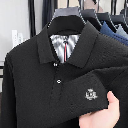 Spring and Autumn new men's long sleeved business casual fashionable comfortable POLO shirt exquisite brand embroidered golf top