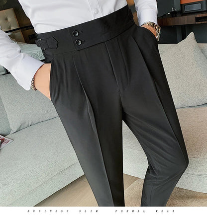 Men British Style Suits Pants New Male Solid High Waist Trousers High Quality Men Formal Slim Fit Business Casual Suit Pants