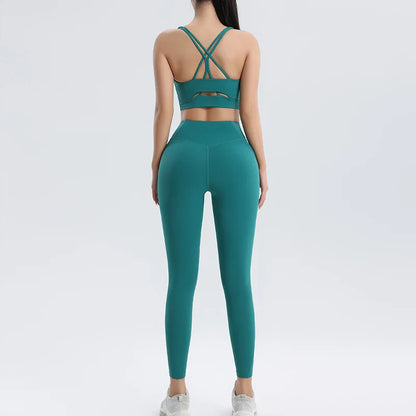 Women's Gym Two Piece Set Yoga Bra Underwear Tight Training Pants Bottom Pants Fitness Clothing Fitness Pants Set Exercise Set