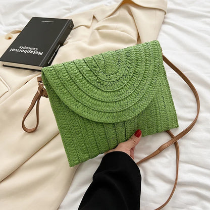 Straw Woven Shoulder Crossbody Bag Beach Clutch Handbag Casual Summer Handmade Envelope Bags for Women Totes Purse