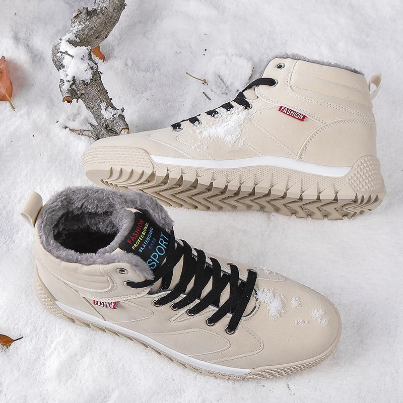 New Winter Sneakers for Men, Velvet Warm High-Top Cotton Shoes, Korean Style Casual Snow Boots, Boots, Men's Shoes, Autum Skateboard Shoes