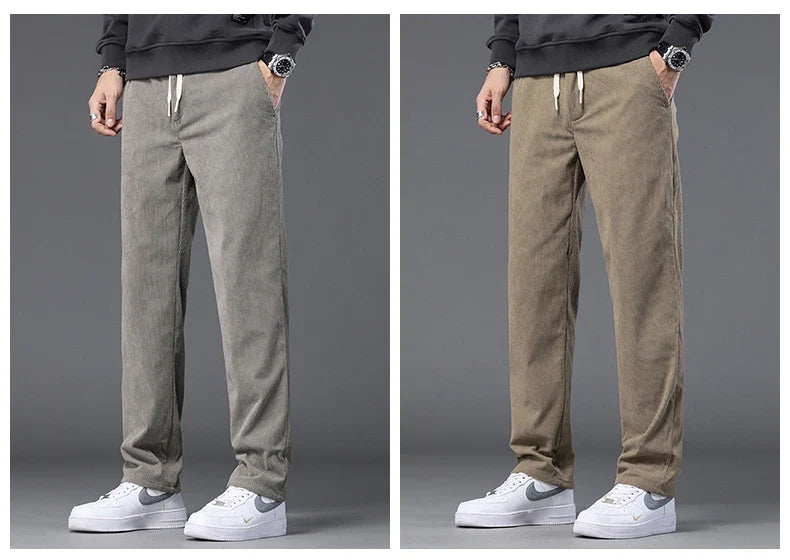 Straight Corduroy Classic Male Pants Khaki Black Gray Baggy Fashion Elastic Waist Trousers Soft Stretchy Casual Men's Clothing