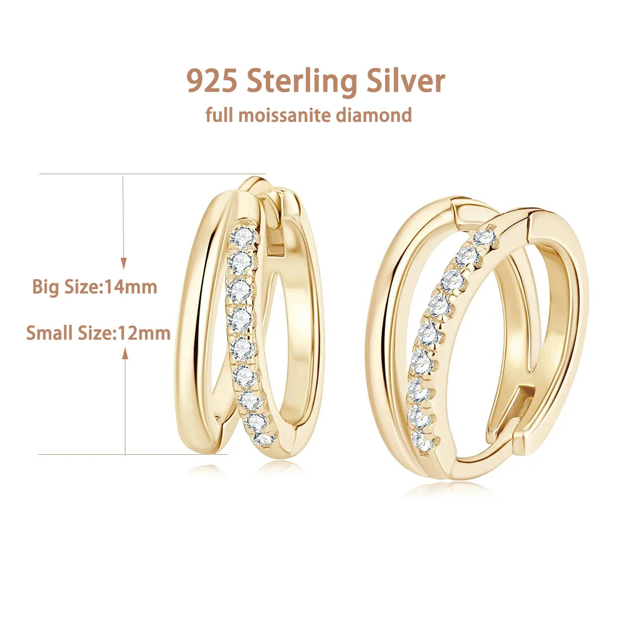 Double Hoop Huggie Moissanite Diamond Earrings for Women 925 Sterling Silver Plated 18k White Yellow Gold Earring Fine Jewelry