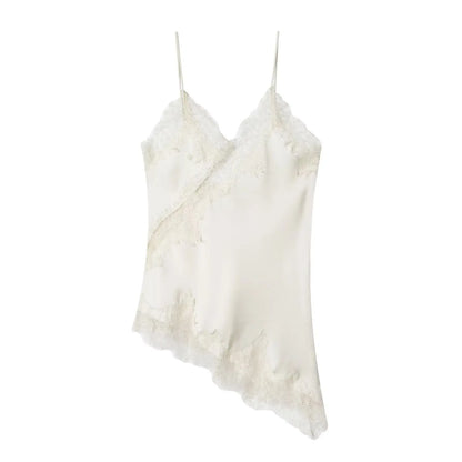 Women Fashion Asymmetric Lace Tops Sexy V Neck Short Camisole Tank Top Summer Lady Holiday Underwear Style Camis