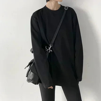 Spring Autumn Women's Solid Color Loose Long Sleeve T-shirt O-neck Basic Top Bottomed Shirt Casual  Tshirt Woman Female