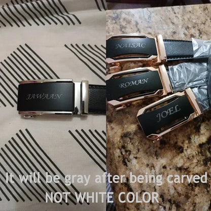 Men's Genuine Leather Automatic Buckle Belt Custom Engraved Name/Logo Ideal Waist Belt for Father's Day Personalized Gift