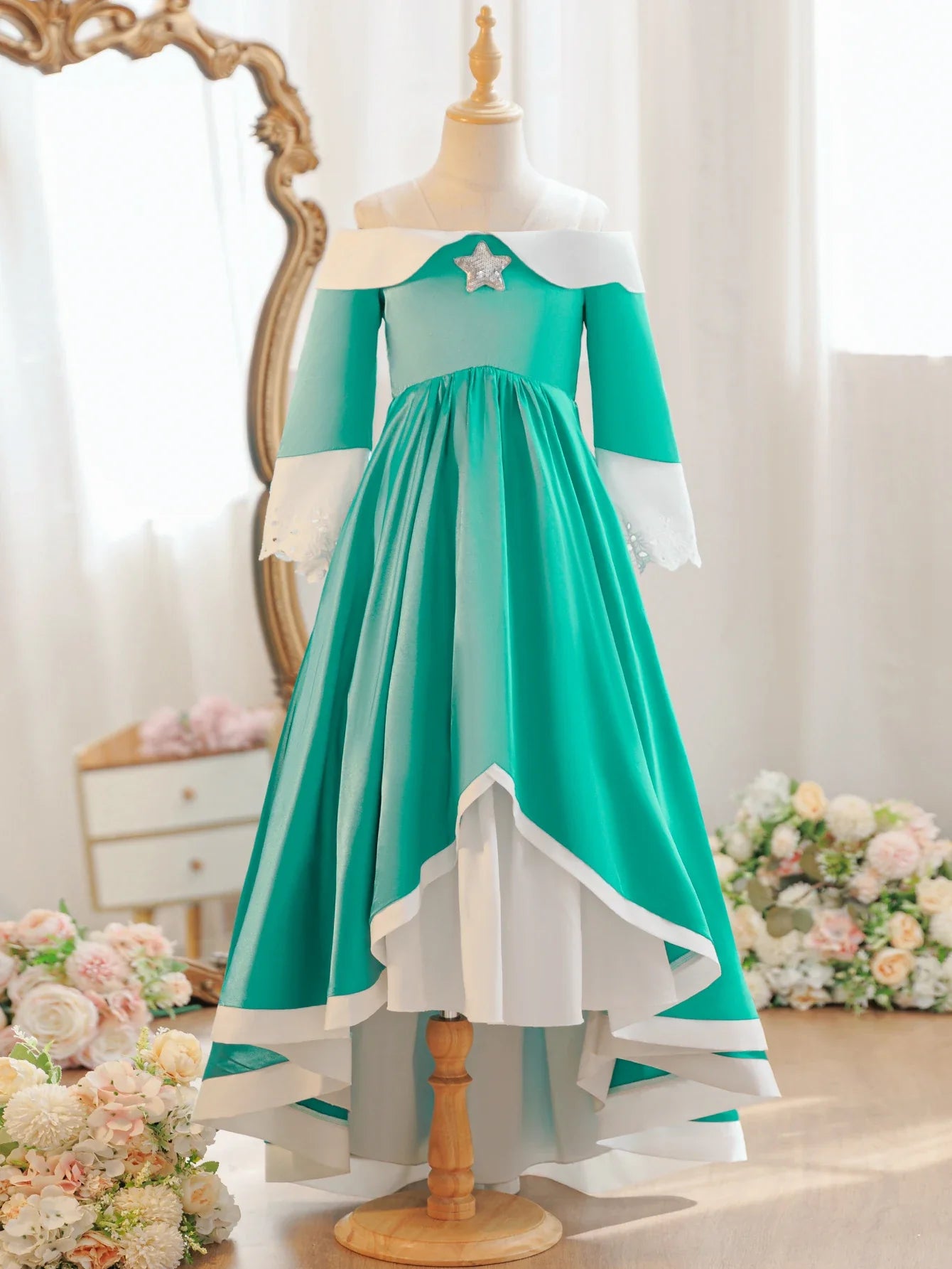 Vestido de Princesa Pêssego para Meninas Jogo Roupa de Cosplay Rosalina Fantasia de Aniversário Festa Halloween Carnaval Roupa 4-10 Anos