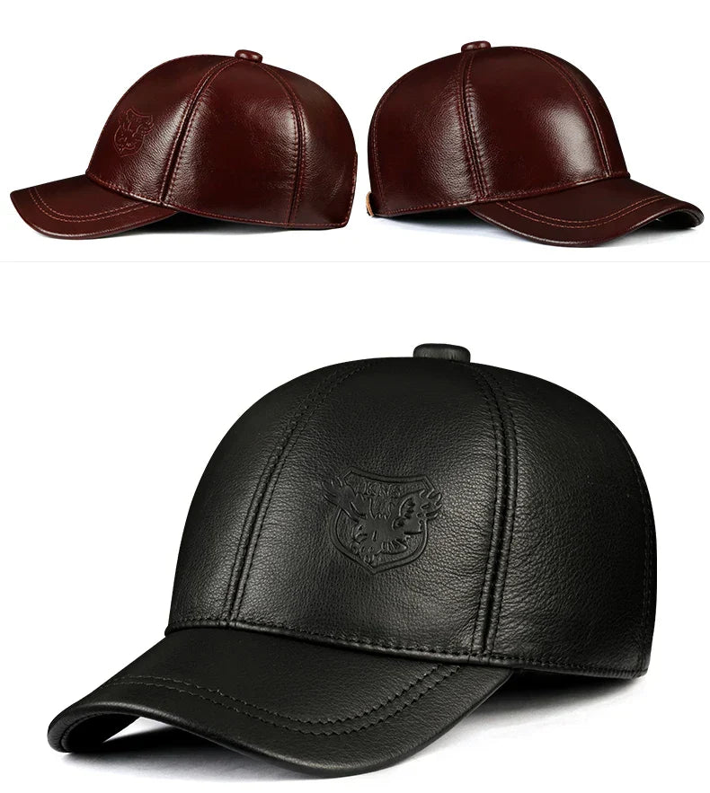 Warm Hat Man 2024 Winter Genuine Leather Baseball Caps Male Casual Cowhide Belt Ear Protect Sport Hockey Hunt Flight Casquette