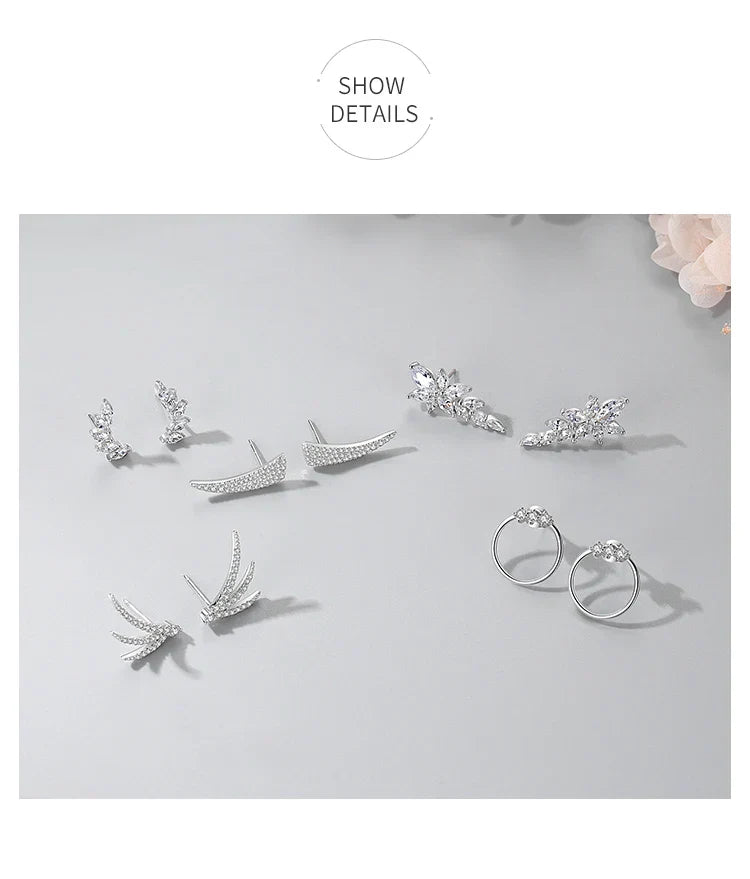 Genuine 925 Sterling Silve Fashionc Luxury Feather Wings Design Sparkling Zircon  For Women Wedding Engagement Jewelry