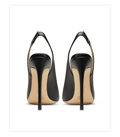 Matte black sandals, women's new style, slim heel, shallow mouth, versatile, toe cap, back strap, work high heels