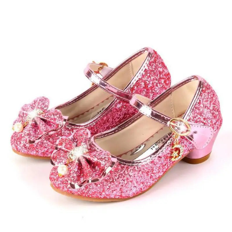 Spring Children Shoes Girls High Heel Princess Dance Sandals Kids Shoes Glitter Leather Fashion Girls Party Dress Wedding Shoes