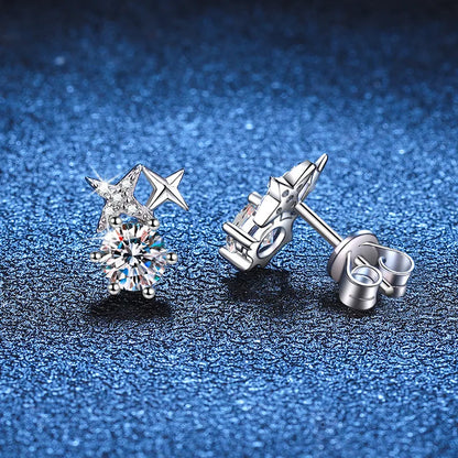 New In D Color 1CT Star Moissanite Stud Earrings For Women Party Fine Jewelry S925 Sterling Silver Diamond Earring