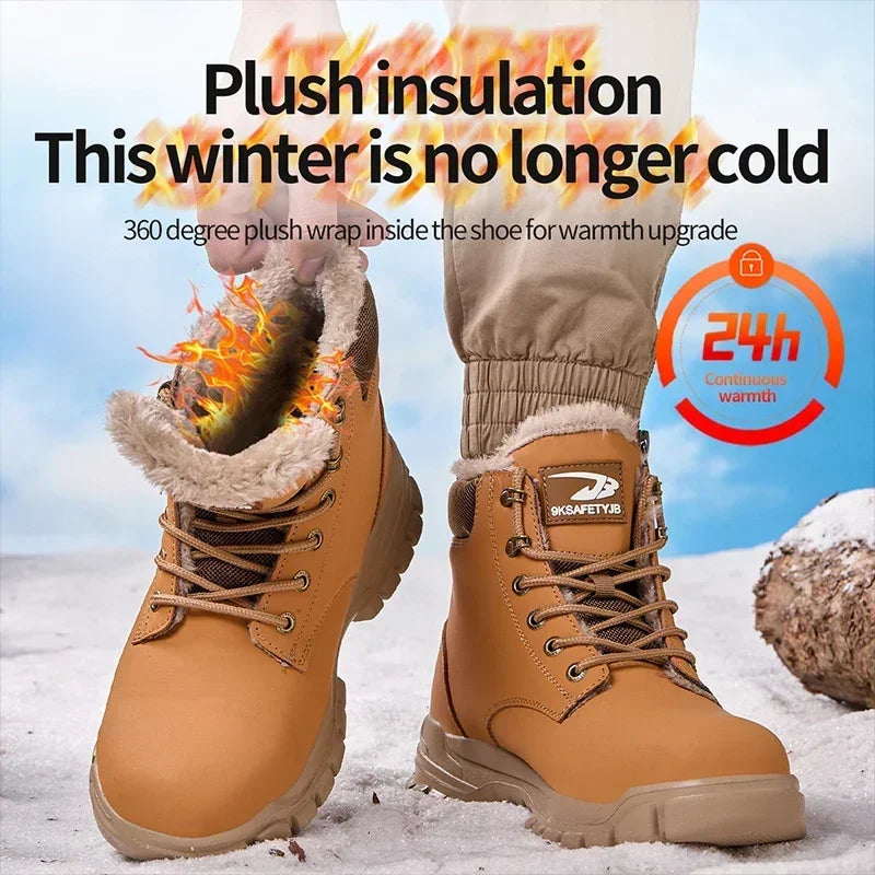 Winter Warm Men's Work Safety Boots Waterproof Sturdy Steel Toe Shoes Sports Shoes Safety Protection Cold Prevention