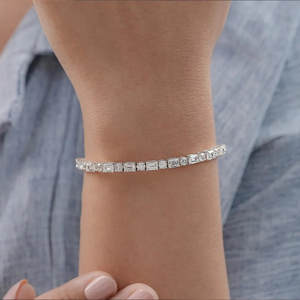 Emerald Round Cut Moissanite Tennis Bracelet for Women Men S925 Silver Plated 18k Gold Lab Diamond Wedding Bridal Wrist Chain