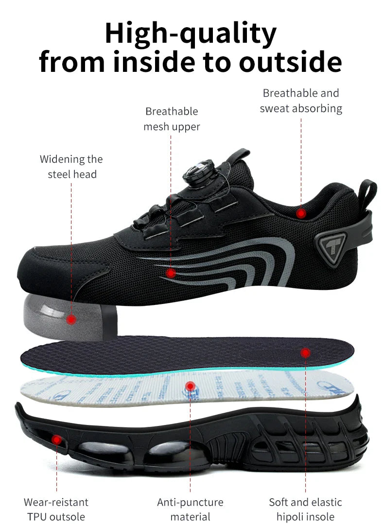Rotary button New safety shoes Men's anti-smash anti-puncture work shoes Fashion men's sneakers Safety boots