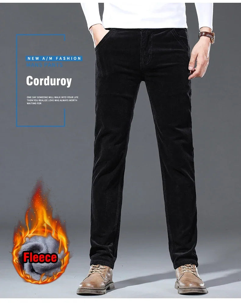 Winter Men's Fleece Corduroy Pants Warm Classic Casual Business Plush Thickened Business Trousers Male Brand Clothing