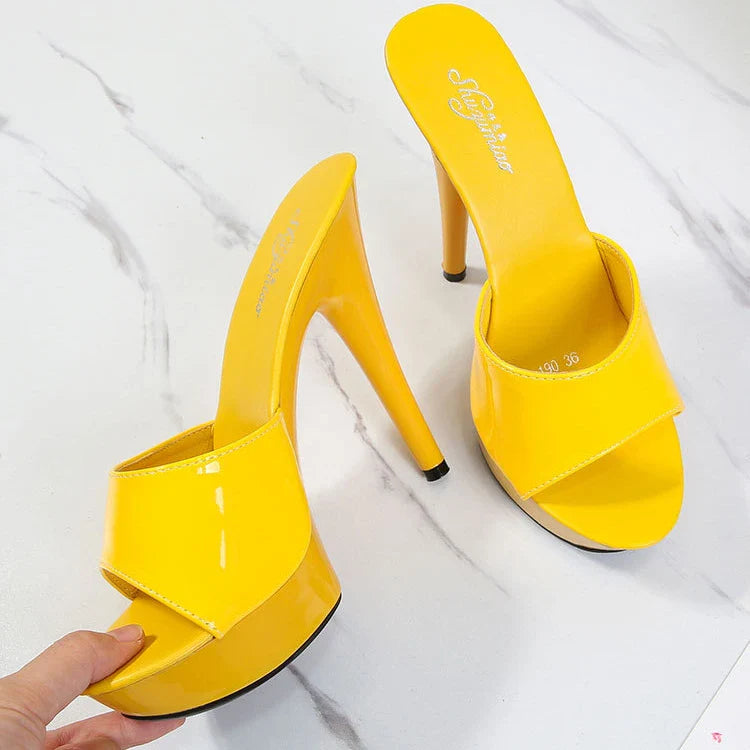Slippers Women Summer 2022 New Black High Heels 13 CM  Color Club Sexy High Platform Thin  Party Girl Show Sandals  Size 34-43