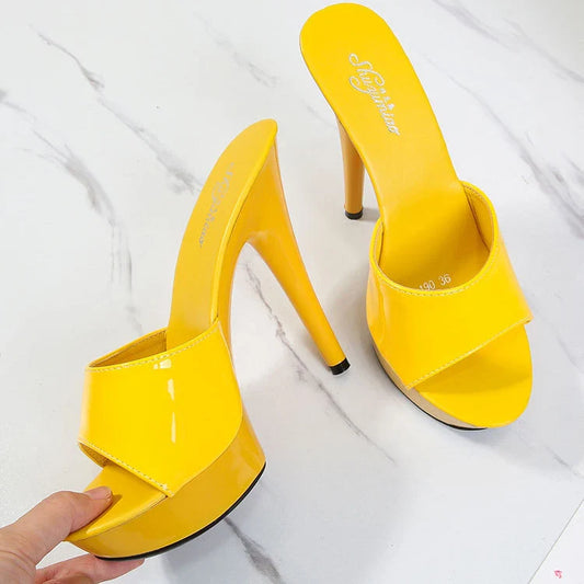 Slippers Women Summer 2022 New Black High Heels 13 CM  Color Club Sexy High Platform Thin  Party Girl Show Sandals  Size 34-43