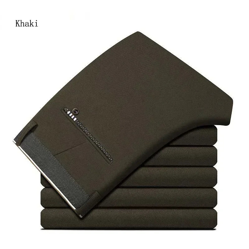 Men‘s Suit Pants Business Office Male Dress Pants Elastic Wrinkle Resistant Big Size Classic Casual Trousers Black Navy Blue
