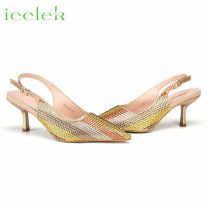 Italian Design African Women's High Heels Pointed Toe Sandals Party Wedding Party Magenta Color Shoes and Bags Set