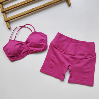 Women's Shockproof Two-Piece Yoga Set - Built-in Pads Racerback Tank, High-Waist Peach Butt Lift Shorts for Gym