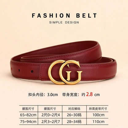 Women's leather belt with smooth buckle; simple and fashionable business belt for men; versatile belt for trousers