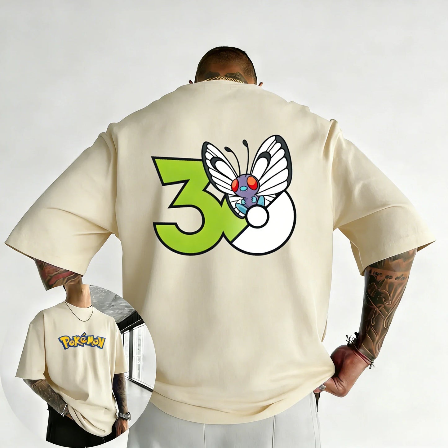 30th Anniversary Butterfree Printed T-shirt Summer Men's and Women's Loose Casual Hip Hop Trendy Short Sleeve Top