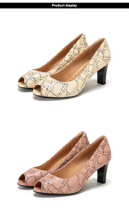 Women's Sandals High Heel Leather Fish Mouth Design Sense Casual Shoes Dress Summer Beach