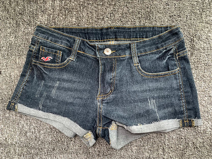 Summer Korean Sexy Low Waist Women Denim Shorts American Lady Y2K Elastic Slim Fit Hot Pants Female Embroidery Wrapping Jeans