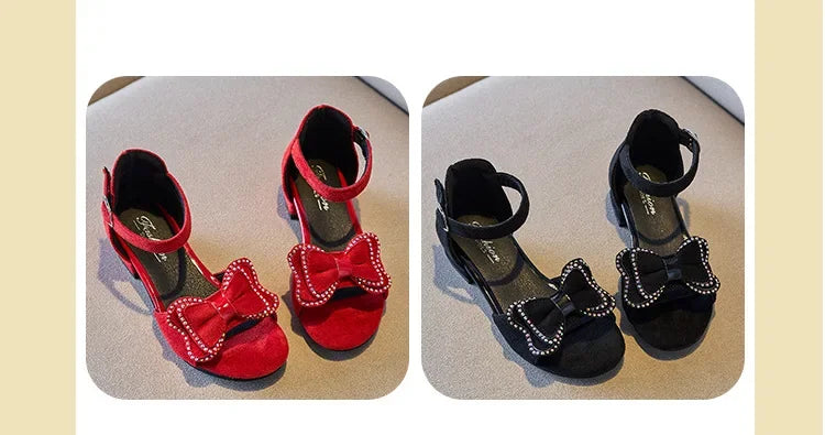 Girls Leather Shoes Anti Slip Summer Korean Style Children Fashionable Low Heels Hook & Loop Elegant Princess Mary Janes Wedding