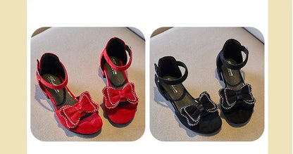 Girls Leather Shoes Anti Slip Summer Korean Style Children Fashionable Low Heels Hook & Loop Elegant Princess Mary Janes Wedding