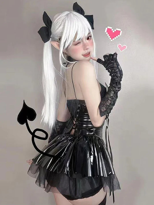 Dress Women Harajuku Streetwear Grunge Bandage Hollow Out Bats Dress Punk Y2k E-girl Mall Gothic Clothes