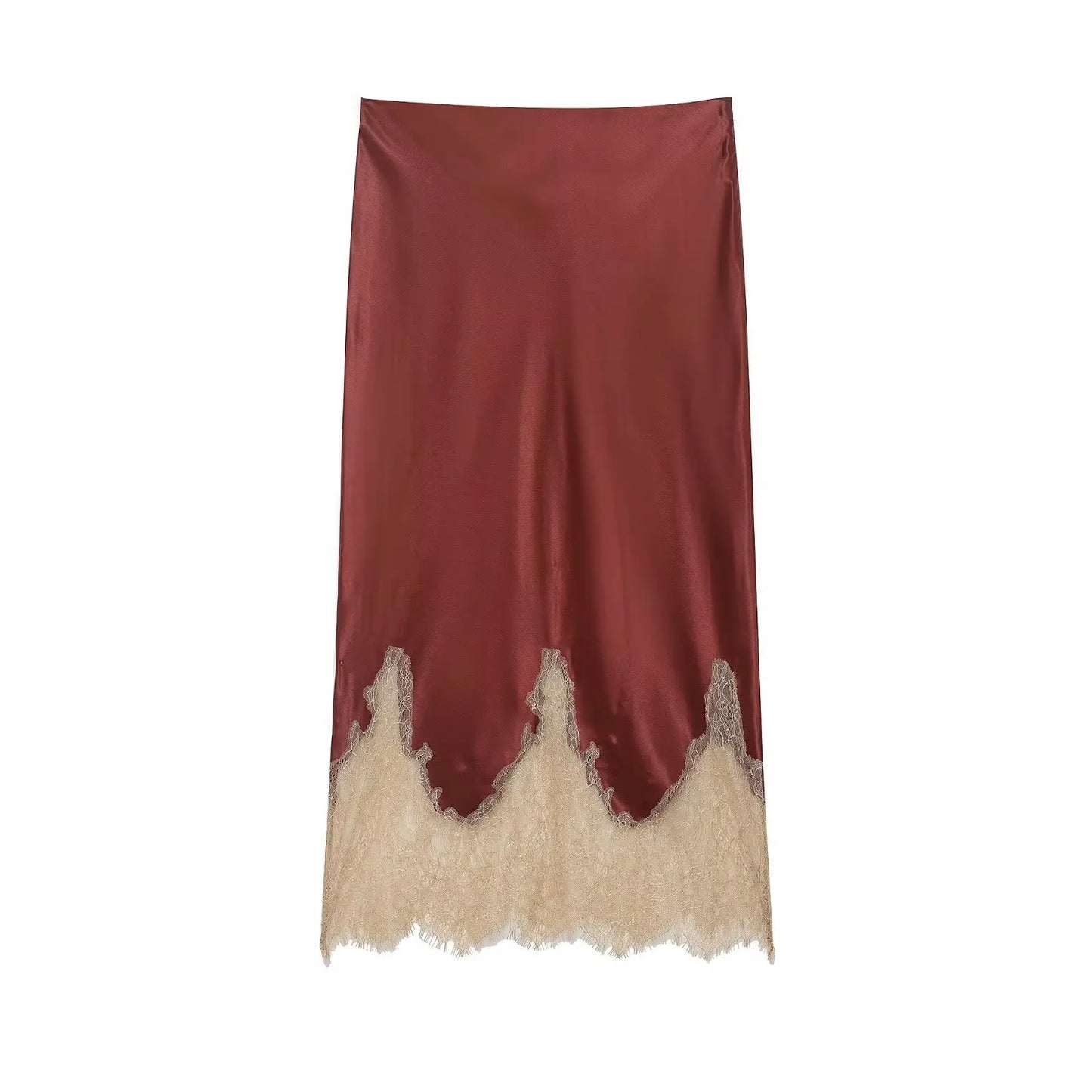 Women Lace Patchwork Midi Skirt Slim High Waist Satin Skirts Summer Trend Woman Elegant Evening Party Chic Skirts ﻿Mujer