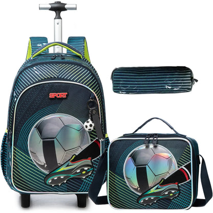 Children's Wheeled Backpack Bag Set with Lunch Box School Rolling Backpack Bag with Wheels School Trolley Backpack Bag for Girls