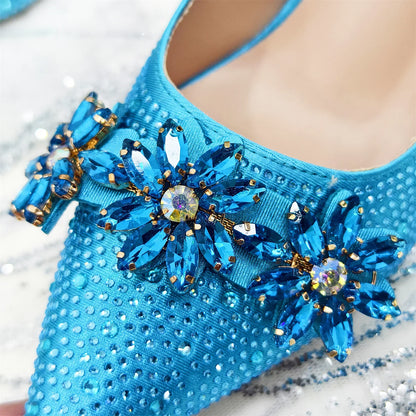 Pointed Toe High Heels Shoes and Bags Set With Rhinestone for Women Wedding Party Elegant Luxury Fashion in Sky Blue