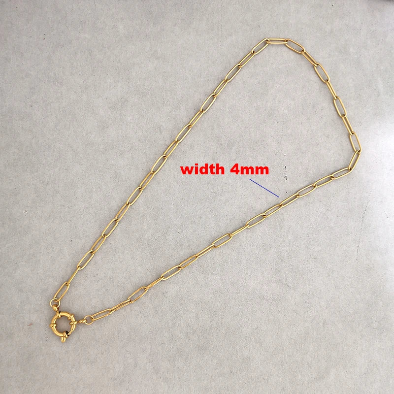 Spring Sailor Clasp Necklace Women Men Choker Stainless Steel Geometric Paperclip Link Chain Rolo PVD Gold Color Wholesale